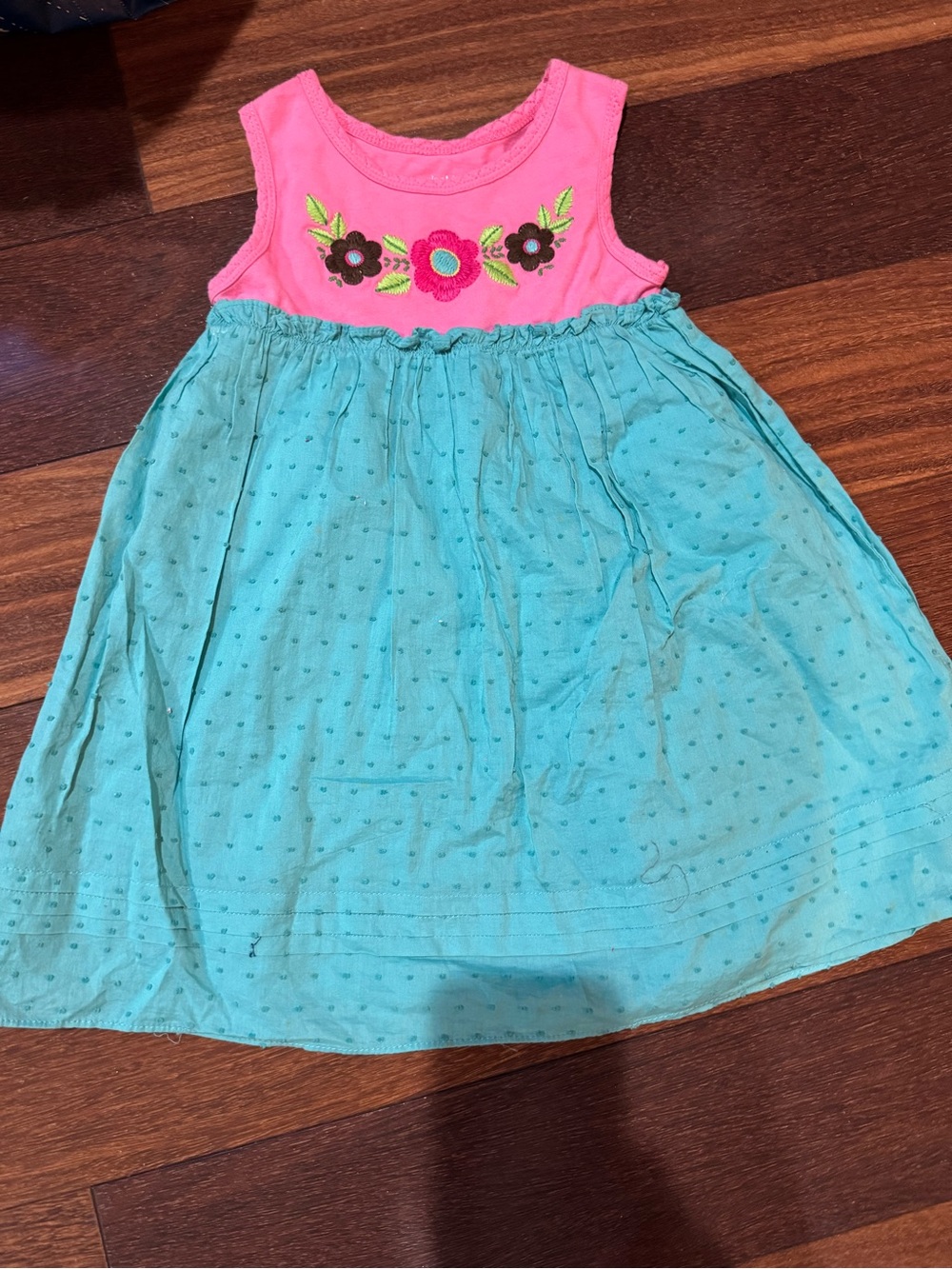 Pink & Turquoise Floral Applique Girls' Casual Dress